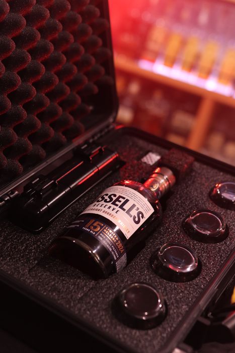 Barrel Vault case fitted with a whiskey bottle