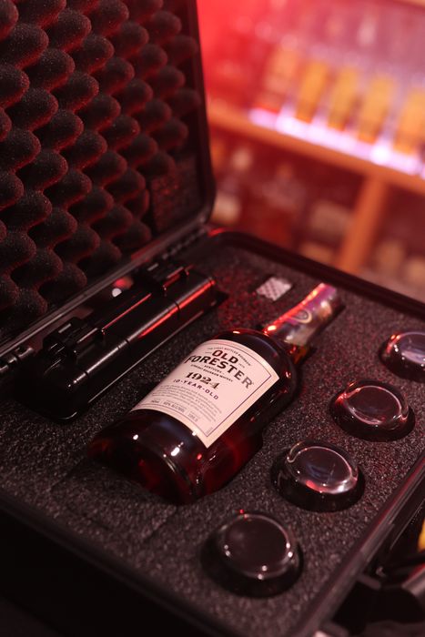 Barrel Vault case fitted with a whiskey bottle