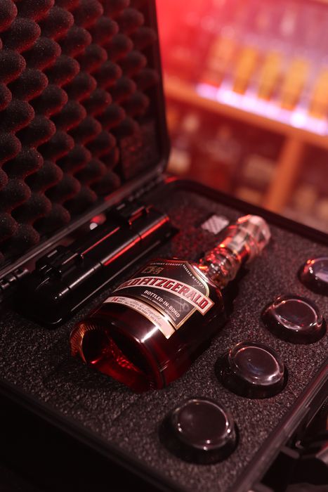 Barrel Vault case fitted with a whiskey bottle
